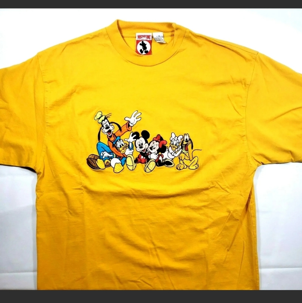 Mickey Inc Embroidered Shirt Mickey Minnie Pluto Goofy Donald Daisy Sz. L / XL